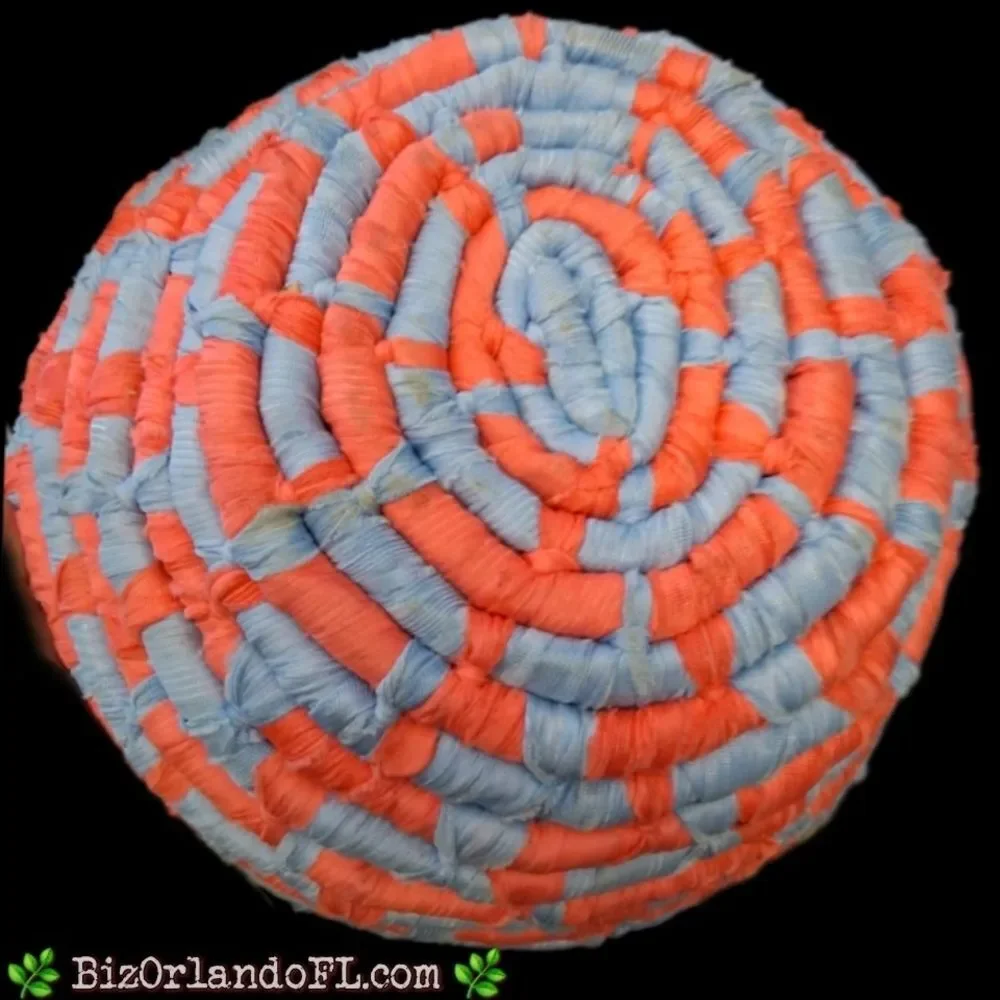 VINTAGE: Set of 2 Matching Nested Coiled Rope Basket in Coral & Blue Colors RARE